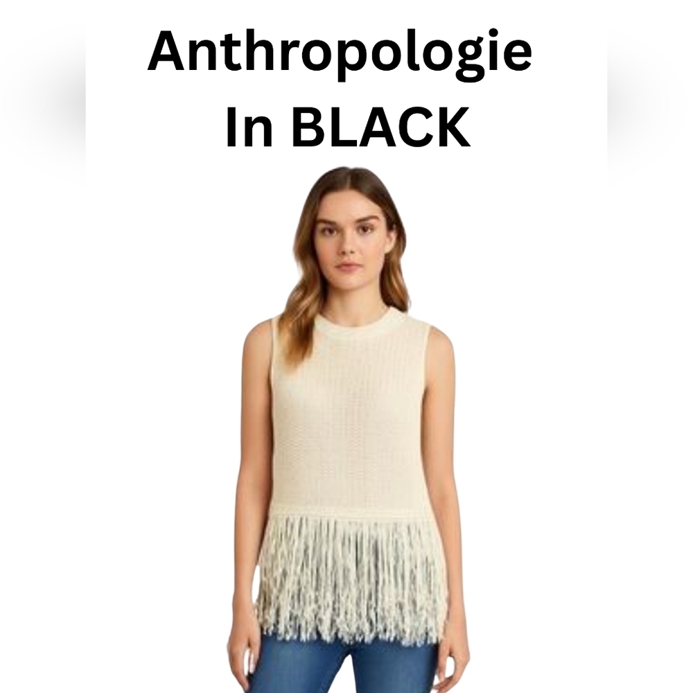 Anthropologie Ark & Co. Black Fringed Knit Mock Neck size M Festi U-2015